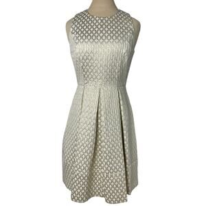 Eliza J Nordstrom Gold Metallic Party Cocktail Dress Pleated Flare Classy Size 4